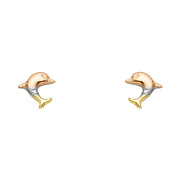 14K Gold Fancy Dolphin Stud Earrings