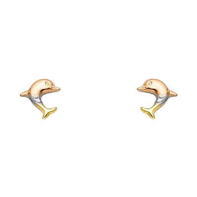 14K Gold Fancy Dolphin Stud Earrings