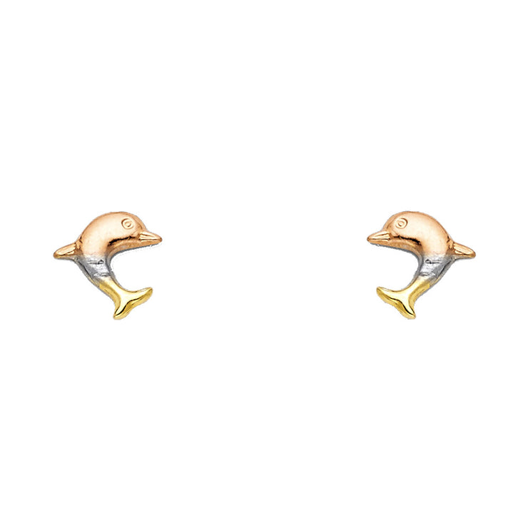 14K Gold Fancy Dolphin Stud Earrings