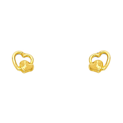 14K Gold Fancy Double Hearts Stud Earrings