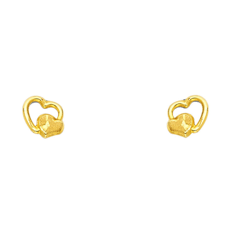 14K Gold Fancy Double Hearts Stud Earrings