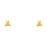 14K Gold CZ Teddy Bear Stud Earrings