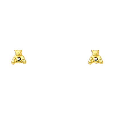 14K Gold CZ Teddy Bear Stud Earrings