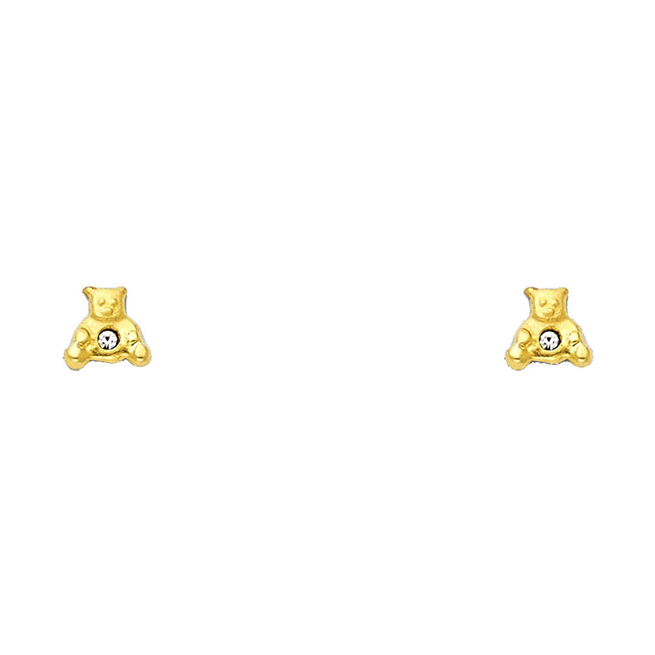 14K Gold CZ Teddy Bear Stud Earrings