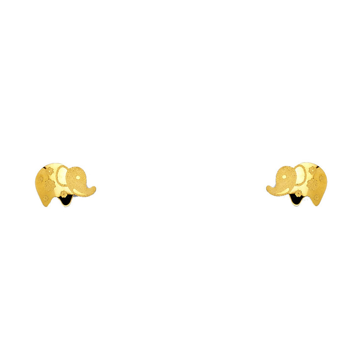 14K Gold Flower Elephant Stud Earrings