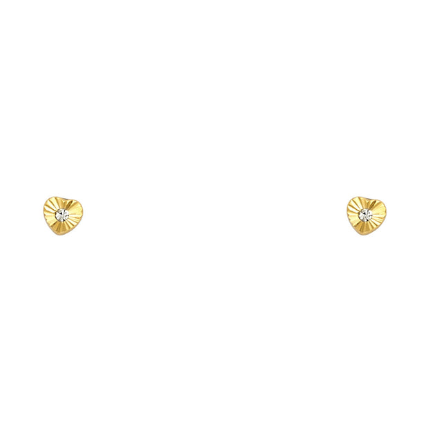 14K Gold CZ Heart Cut Stud Earrings