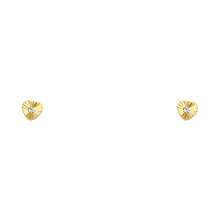 14K Gold CZ Heart Cut Stud Earrings