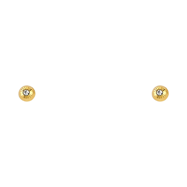 14K Gold CZ Round Stud Earrings