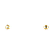 14K Gold CZ Flower Stud Earrings