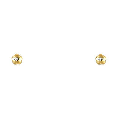 14K Gold CZ Flower Stud Earrings
