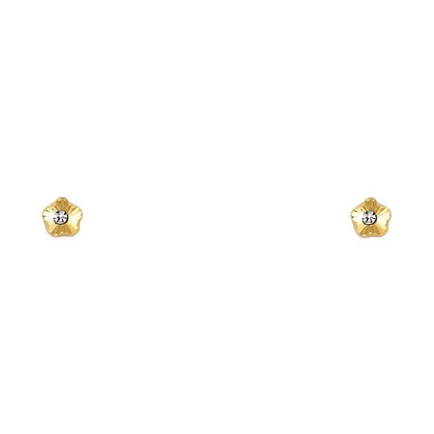 14K Gold CZ Flower Stud Earrings