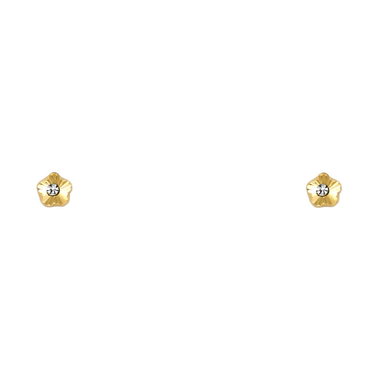 14K Gold CZ Flower Stud Earrings