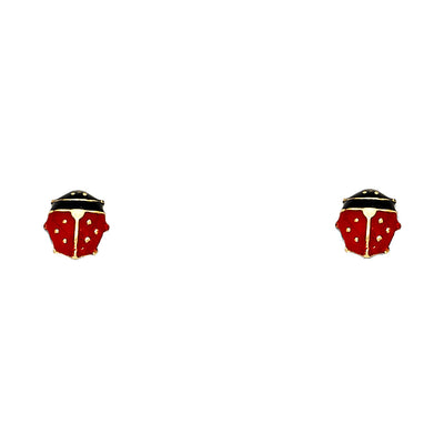 14K Gold Enamel Lady Bug Stud Earrings