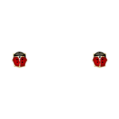 14K Gold Enamel Lady Bug Stud Earrings