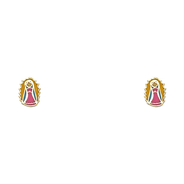 14K Gold Enamel Girl Stud Earrings