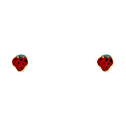 14K Gold Enamel Strawberry Stud Earrings