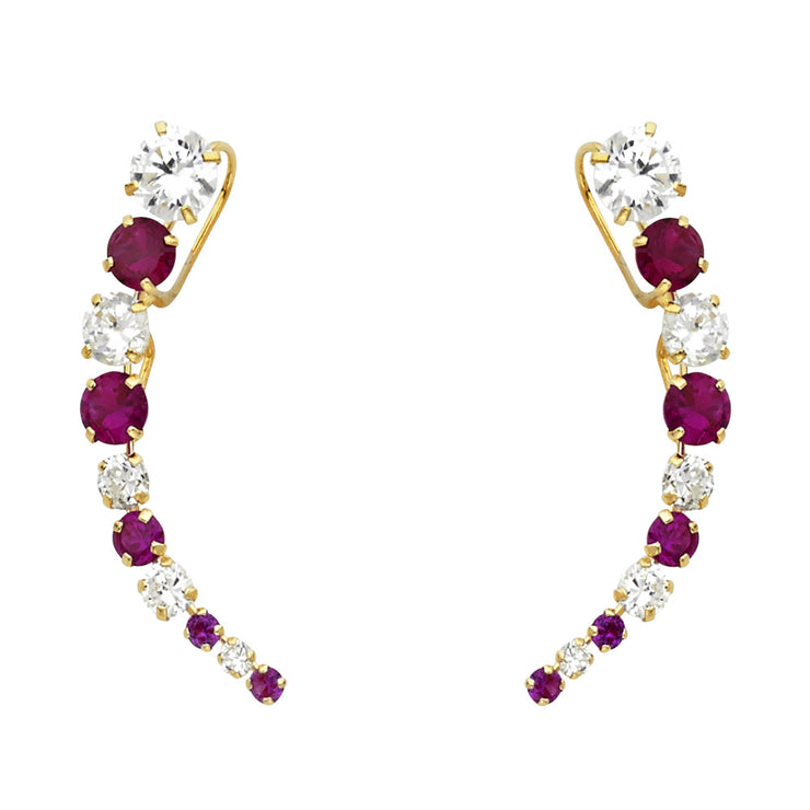 14K Gold CZ Ear Cuff Crawler Earrings