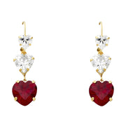 14K Gold CZ Heart Cut Hanging Earrings