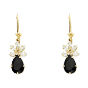 14K Gold CZ Flower Hanging Earrings