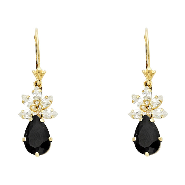 14K Gold CZ Flower Hanging Earrings