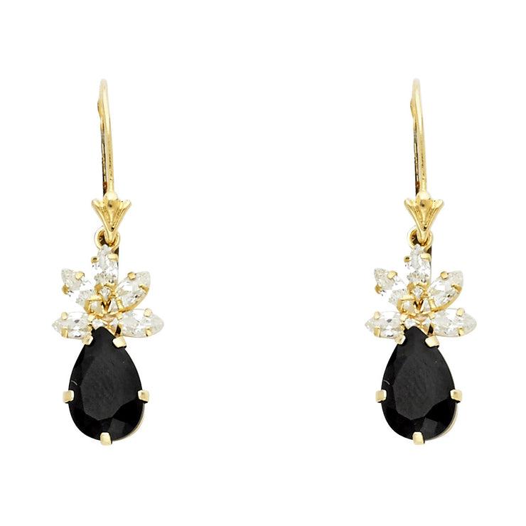 14K Gold CZ Flower Hanging Earrings