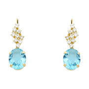 14K Gold CZ Oval Drop Hanging Earrings