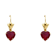 14K Gold CZ Heart Hanging Earrings