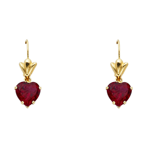 14K Gold CZ Heart Hanging Earrings