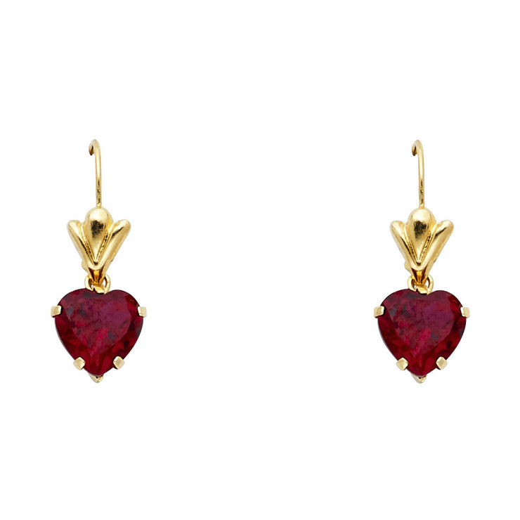 14K Gold CZ Heart Hanging Earrings