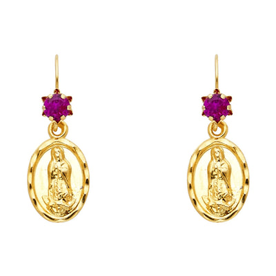 14K Gold CZ Guadalupe Hanging Earrings