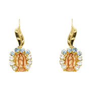 14K Gold CZ Guadalupe Hanging Earrings