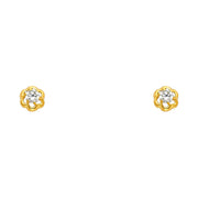 14K Gold CZ Flower Stud Earrings