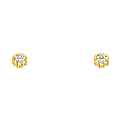 14K Gold CZ Flower Stud Earrings