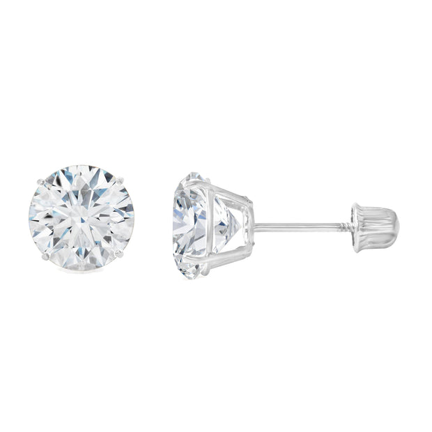 14K Gold Round Solitaire Cubic Zirconia CZ Stud Screw Back Earrings