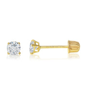 14K Gold Round Solitaire Cubic Zirconia CZ Stud Screw Back Earrings