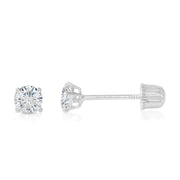 14K Gold Round Solitaire Cubic Zirconia CZ Stud Screw Back Earrings