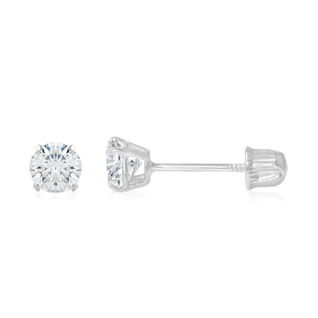 14K Gold Round Solitaire Cubic Zirconia CZ Stud Screw Back Earrings