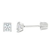 14K Gold Square Solitaire Princess Cut Cubic Zirconia CZ Stud Screw Back Earrings