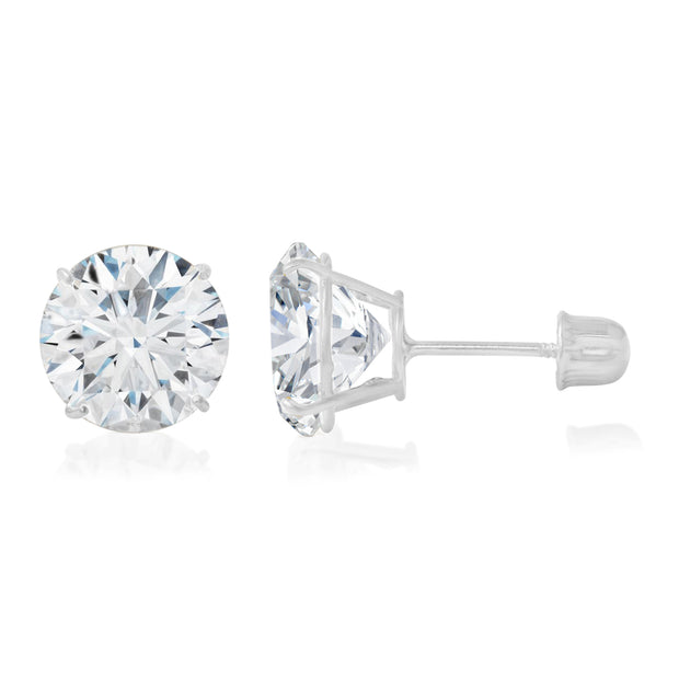 14K Gold Round Solitaire Cubic Zirconia CZ Stud Screw Back Earrings