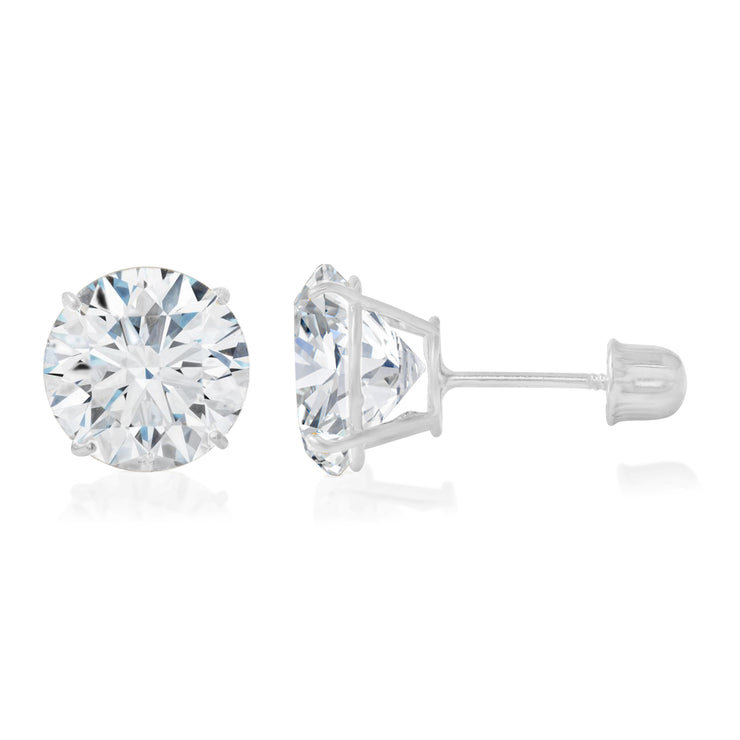 14K Gold Round Solitaire Cubic Zirconia CZ Stud Screw Back Earrings