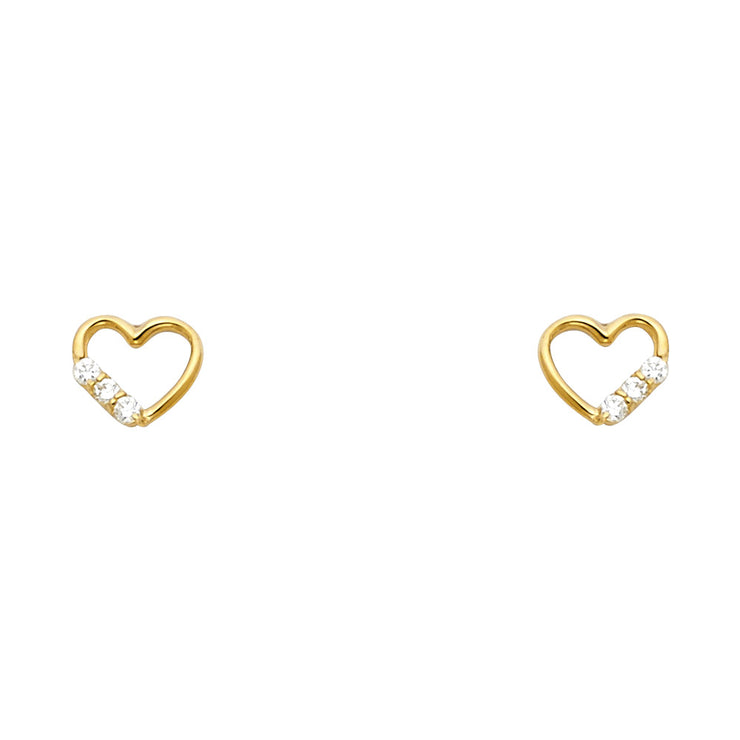 14K Gold CZ Heart Stud Earrings