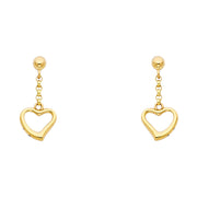 14K Gold Heart Hanging Earrings