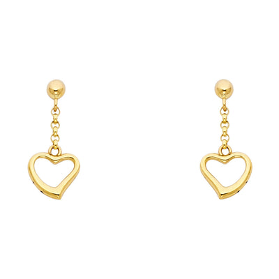 14K Gold Heart Hanging Earrings