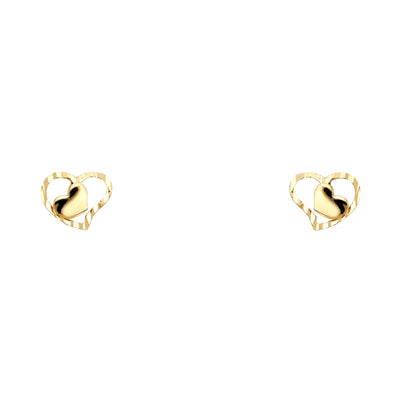 14K Gold Double Hearts Stud Earrings