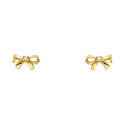 14K Gold CZ Bow Stud Earrings