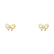 14K Gold CZ Bow Stud Earrings
