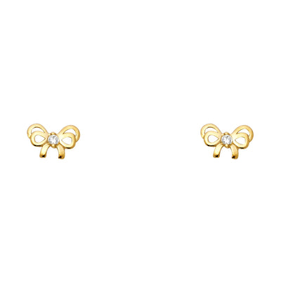 14K Gold CZ Bow Stud Earrings