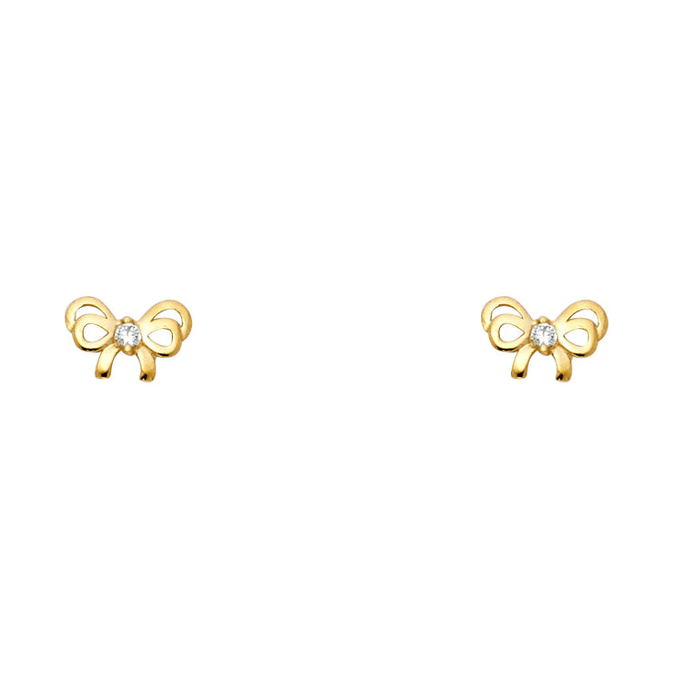 14K Gold CZ Bow Stud Earrings