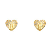 14K Gold Heart Guadalupe Stud Earrings