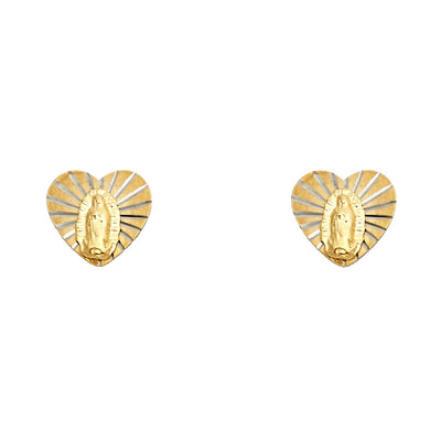 14K Gold Heart Guadalupe Stud Earrings
